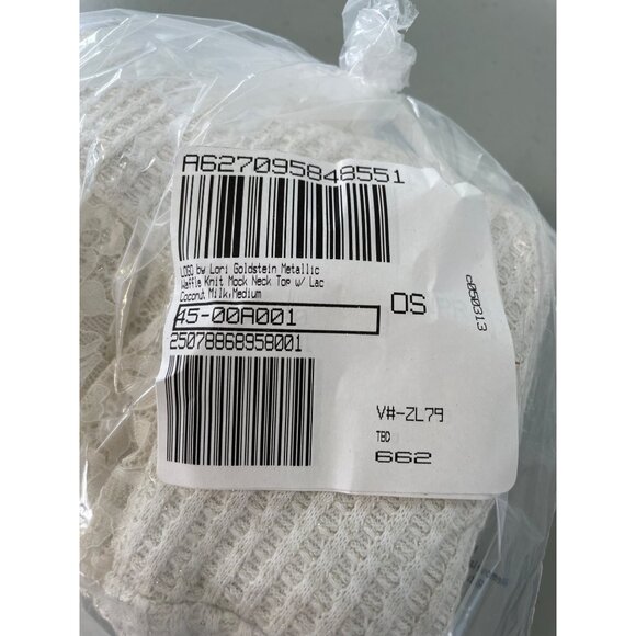 LOGO by Lori Goldstein Metallic Waffle Knit Mock Neck Top Size Medium Lace Cozy - Picture 6 of 8